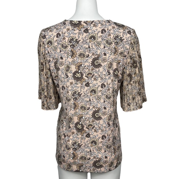 Calvin Klein Flutter Sleeve Floral Blouse Neutral Top M - Picture 4 of 9